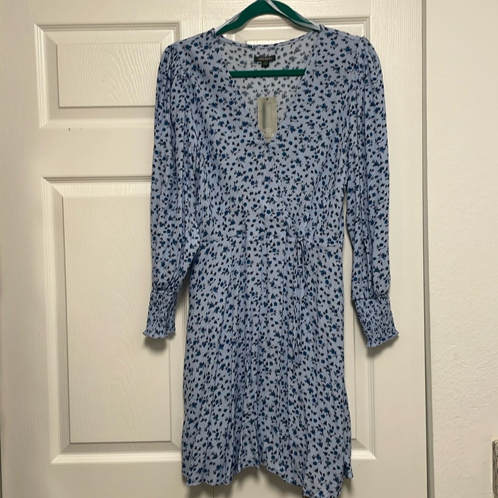 Short Sleeve Blue Floral Dress